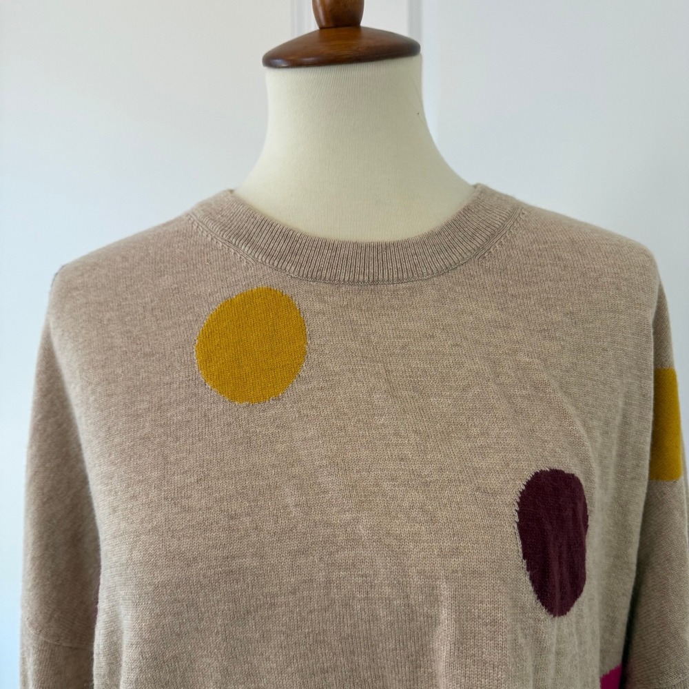 Boden Natasha Novelty Jumper Sweater Size XL Beige Polka Dot Cashmere Blend - Picture 6 of 12